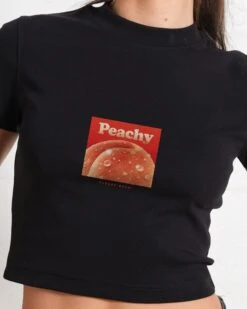 Peachy Baby Tee -Threadheads Clothing Black Baby Tees Front close up