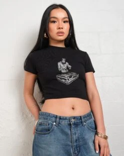 DJ Bruce Lee Baby Tee -Threadheads Clothing Black Baby Tees Front 8aaee95d 717c 4ba4 8a84 82ffb779bcc4