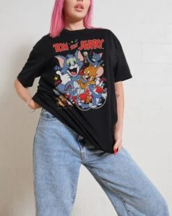 Tom And Jerry Vintage T-Shirt -Threadheads Clothing Black Front 1 30588399 8900 4fbb a380 08d93cdd695a