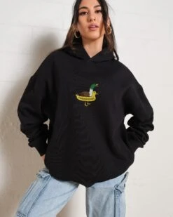 Duck Floatie Hoodie -Threadheads Clothing Black Hoodie Women Front 98941772 9fda 447c a18d da710dd5ed04