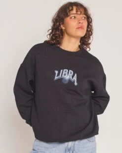 The Libra Sweatshirt -Threadheads Clothing Black Jumper Close Up Front 1 a225b0a7 fc0d 4f1d 844e 002055f21450