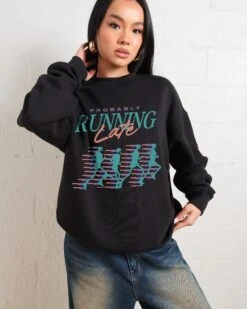Probably Running Late Sweatshirt -Threadheads Clothing Black Jumper Women Front 18fc9b12 5891 4d4f a38b 2ee24636d512