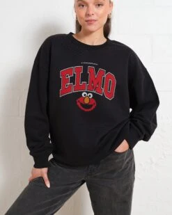 Sesame Street Elmo College Sweatshirt -Threadheads Clothing Black Jumper Women Front 57a1b8f6 f396 4989 bed5 d5681904f1c4