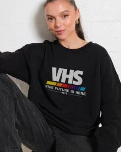 VHS - The Future Is Now Sweatshirt -Threadheads Clothing Black Jumper Women Front 60c32def a0a9 40c3 b8c3 403a442d1d80