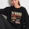 Vintage VHS Tapes Sweatshirt -Threadheads Clothing Black Jumper Women Front 83192628 7ab1 4e2a 912b 3168e6efe928