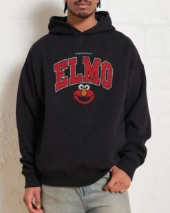Sesame Street Elmo College Hoodie -Threadheads Clothing Black Men Hoodie Front b686a758 2667 4dda 8b61 9c0f2827c70b