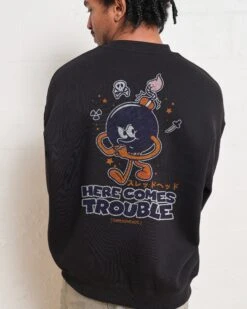Here Comes Trouble Sweatshirt -Threadheads Clothing Black Men Jumper Back