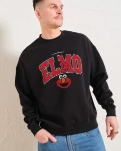 Sesame Street Elmo College Sweatshirt -Threadheads Clothing Black Men Jumper Front 4bfd2357 54ee 45e0 8e42 590c6033c992