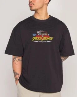 Looney Tunes Speed Demon Oversized Tee -Threadheads Clothing BlackOversized Close Up Front 427c21ab 413c 4514 a2fe b7218e873446