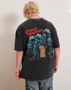 Sesame Street Cookie Kaiju Front And Back Wash Tee