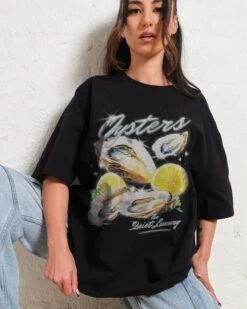 Oysters, The Quiet Luxury Oversized Tee -Threadheads Clothing BlackWomenOversized Front f277e9ab 0caf 4ed4 b7ae 2437322983b6