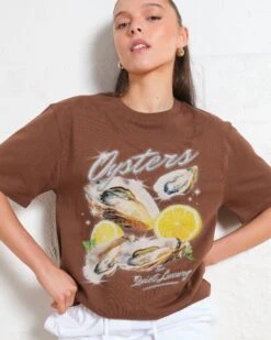 Oysters, The Quiet Luxury T-Shirt -Threadheads Clothing Brown Front 93ab2f1e bd54 43eb bbd6 94499cd533b7