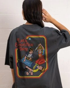 Let's Sacrifice Toby Front And Back Oversized Tee -Threadheads Clothing CharcoalOversized Back