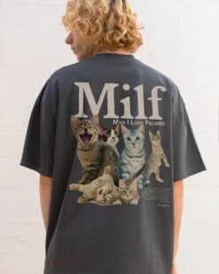 Man I Love Felines Front And Back Oversized Tee -Threadheads Clothing CharcoalOversized Back 2