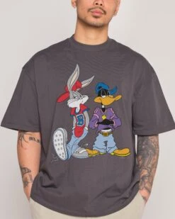 Looney Tunes Bugs & Daffy West Coast Oversized Tee -Threadheads Clothing CharcoalOversized Close Up Front 95592b15 b4a4 4816 81c1 8a6734f924c3