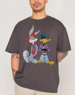 Looney Tunes Bugs & Daffy West Coast T-Shirt -Threadheads Clothing Coal Close Up Front 8d09d617 771c 4036 a202 a39b0825a69b