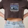 Live Weird, Fake Your Own Death Crop Tee -Threadheads Clothing Coal Crop Tee Front ea6f3646 3bf6 469b b438 44b5110cf6ef