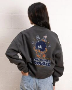 Here Comes Trouble Sweatshirt -Threadheads Clothing Coal Jumper Women Back 418410b6 8628 45bb 84ef ca516e30073e