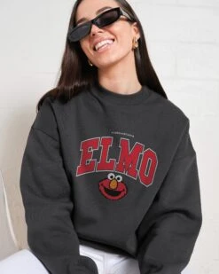 Sesame Street Elmo College Sweatshirt -Threadheads Clothing Coal Jumper Women Front 43438da5 d4ed 4111 b383 31f73ffa57d7