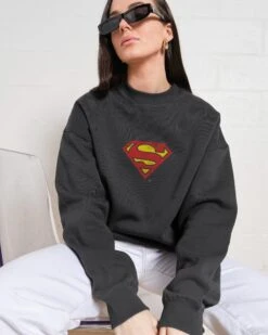 DC Superman Classic Logo Sweatshirt -Threadheads Clothing Coal Jumper Women Front 66d4d847 e0d4 438a 9611 8136e5ef2b31