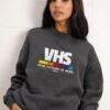 VHS - The Future Is Now Sweatshirt -Threadheads Clothing Coal Jumper Women Front e04e06e4 9963 47f6 9e17 e13fc0ec2863