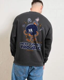Here Comes Trouble Sweatshirt -Threadheads Clothing Coal Men Jumper Back 793cc6ed 92b9 4444 b966 d2555c04b1bb