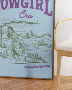 Cowgirl Era Art Print -Threadheads Clothing Cowgirl Era Wall Art Mock Up 3 Blue