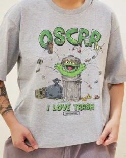 Sesame Street Oscar I Love Trash T-Shirt -Threadheads Clothing Grey Front 1ac327f1 18db 43ef b629 9e6b261266a7