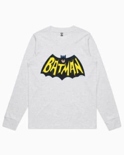 DC Batman Vintage 60s Logo Long Sleeve -Threadheads Clothing Grey womens long sleeve 0640590f 1fba 4c28 a663 a36ef1e87e51