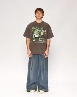 Pickleball Wash Tee -Threadheads Clothing GreyWashed Full Body Front 1