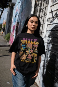 MILF Fungi T-Shirt -Threadheads Clothing Man i love fungi black model