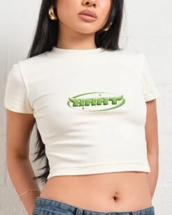 BRAT Baby Tee -Threadheads Clothing Natural Baby Tees Front close up 82d65b0e 8ea6 4558 a5ff c559889ca462