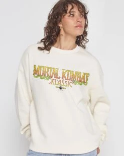 Mortal Kombat Klassic Logo Sweatshirt -Threadheads Clothing Natural Jumper Close Up Front 944ee17c 8647 4947 ba2f f4c805617791