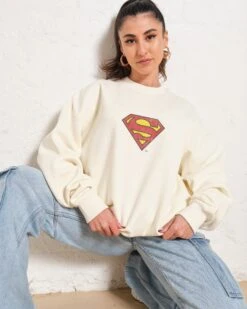 DC Superman Classic Logo Sweatshirt -Threadheads Clothing Natural Jumper Women Front cedb716c 5f97 4fd8 a5ec e3036626c3e2