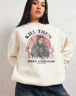 Kill Them With Kindness Sweatshirt -Threadheads Clothing Natural Jumper Women Front f306f2d6 cf8c 4117 891e 6737a86816d7