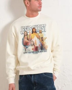Vintage Jesus Christ Sweatshirt -Threadheads Clothing Natural Men Jumper Front 924dbcf9 ee38 4696 8a61 d491b588d12a