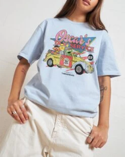Sesame Street Oscar's Taxi Service T-Shirt -Threadheads Clothing PaleBlue Front d697bee4 f99d 4eb7 b3de 46093e580d78