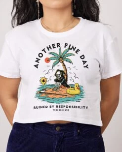 Another Fine Day Ruined By Responsibility Crop Tee -Threadheads Clothing White CropTeeFront 88cc6013 44f4 4df3 8cda 31df6c430c8c