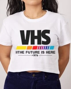 VHS - The Future Is Now Crop Tee -Threadheads Clothing White CropTeeFront d8824135 a9ec 4a90 baf2 bdecffdf9a1e