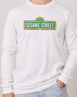 Sesame Street The Gang's All Here Long Sleeve -Threadheads Clothing White LongSleeveFront af4ffef4 6f44 4749 9f98 2ac584abecca