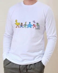 Sesame Street Walk With Me Long Sleeve -Threadheads Clothing White LongSleeveFront ffeb4240 7636 44a5 8c0b f037cfc83561