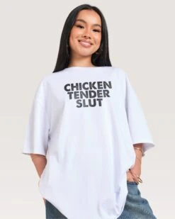 Chicken Tender Slut Oversized Tee -Threadheads Clothing WhiteOversized Front 1cb0949b e3d7 4698 900c a8a87d930816