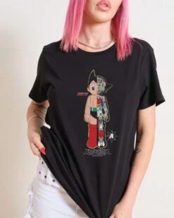 Astro Boy Half Robot Women's Tee -Threadheads Clothing WomensTeesBlack Front 4374d0ae 5717 4b1b ab6e aeba098e0363