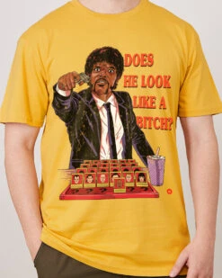 Does He Look Like A Bitch T-Shirt -Threadheads Clothing Yellow Front