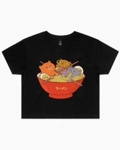 Ramen And Cats Crop Tee -Threadheads Clothing black ramen and cats crop tee