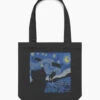 The Starry Cat Night Tote Bag -Threadheads Clothing black starry cat night tote bag