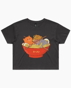 Ramen And Cats Crop Tee -Threadheads Clothing coal ramen and cats crop tee