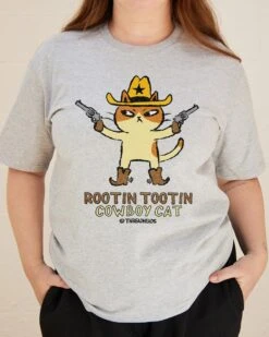 Rootin Tootin Cowboy Cat T-Shirt -Threadheads Clothing grey Front c5d6fac5 aebc 4627 bd24 e378ff0d0cc9