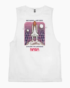 NASA Blast Off Tank -Threadheads Clothing white nasa blast off mens tank